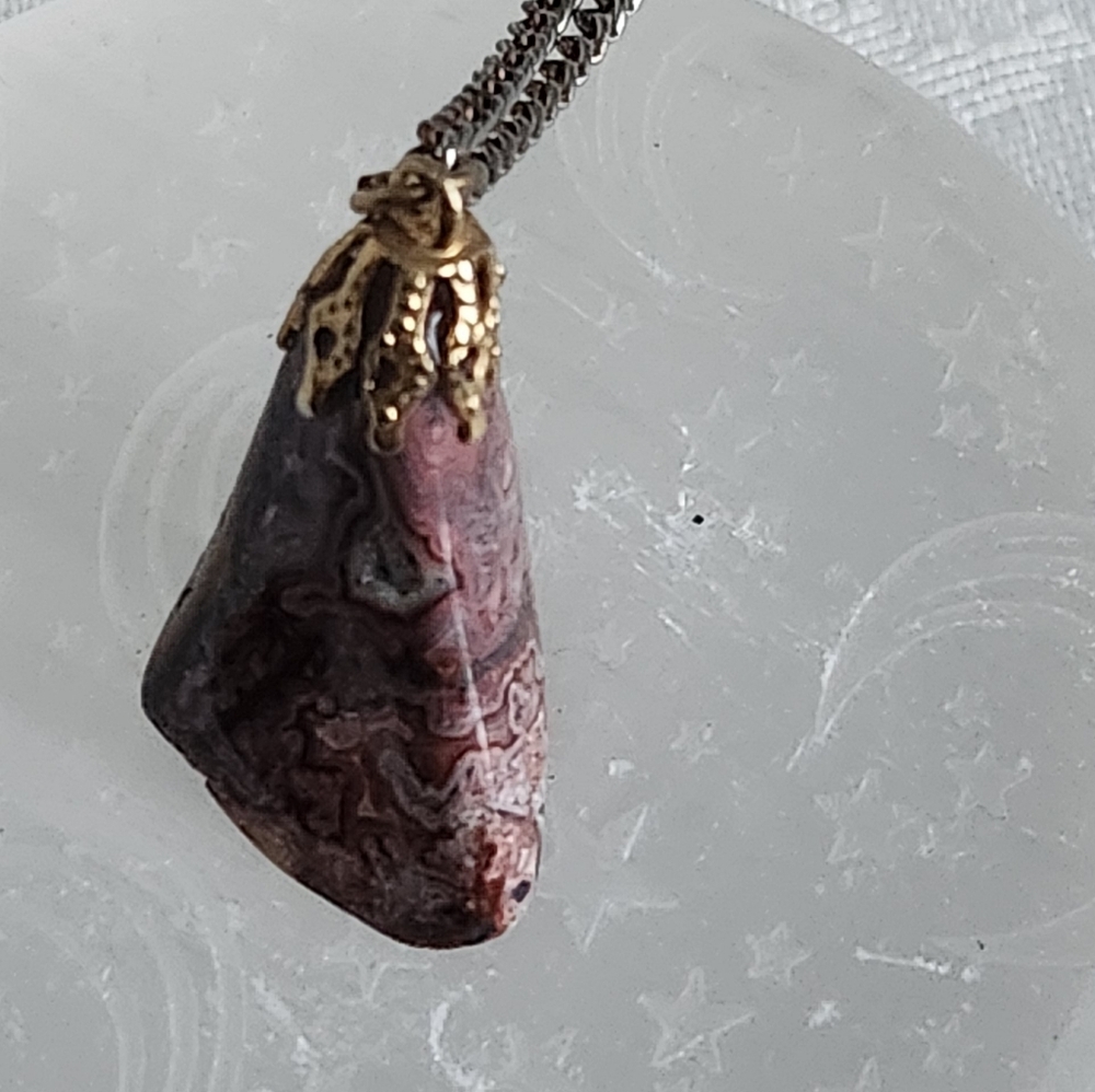 Unisex Vintage Ryolite Necklace on Silver Colored Chain